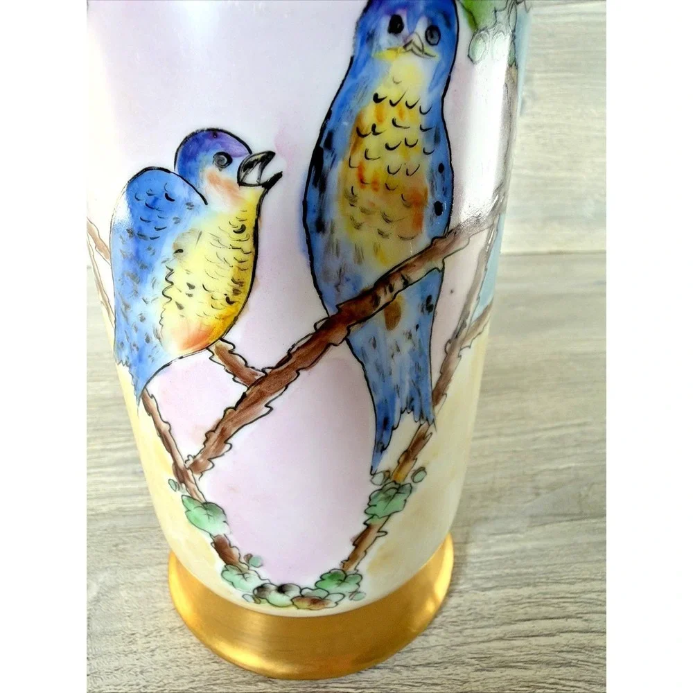 Antique 20'S Schonwald Vase PSAA Porcelain Arzberg Bavaria Blue Bird Pierced Rim